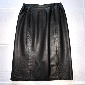 Vintage 90s Y2K Black Leather Pencil Skirt Elastic Waist Size 12 Bettina